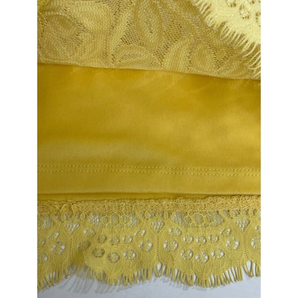 London Times Yellow Lace Dress 6 Overlay Lined Above Knee Round Neck Floral - Picture 16 of 16